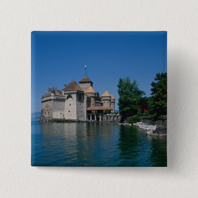 Chateau Chillon, Lake Geneva, Vaud Canton, 2 Inch Square Button (Front)