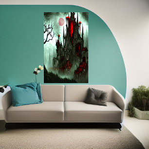 Château dans la forêt d'horreur   AI Art Poster