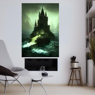 Château dans la mer orageuse   AI Art Poster