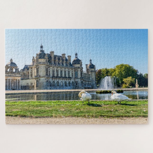 Chateau de Chantilly, fountain and two swans Jigsaw Puzzle (Horizontal)
