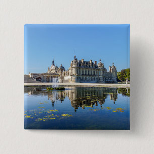Chateau de Chantilly with reflection in a pond 2 Inch Square Button