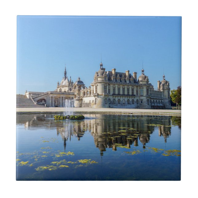 Chateau de Chantilly with reflection in a pond Tile (Front)