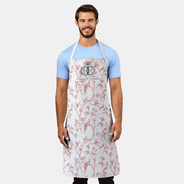 Chateau de Colombe Peacock toile apron (pink) (Worn)