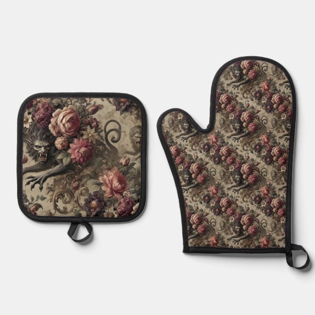 Château des Loups – Gothic Victorian Oven Mitt & Pot Holder Set (Front)