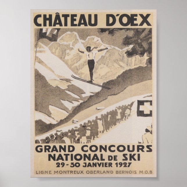 Chateau D'oex Switzerland Vintage Ski Travel Poster (Front)
