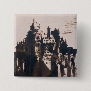 Chateau fortified by two Bridges 2 Inch Square Button