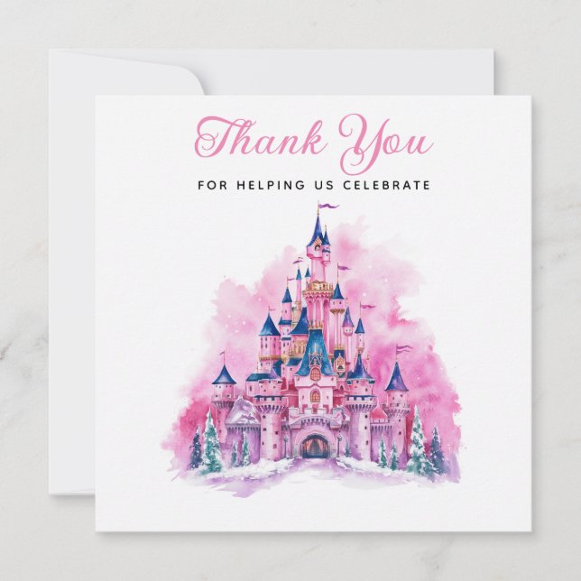 Château rose Aquarelle 1er Anniversaire Carte de r (Devant)