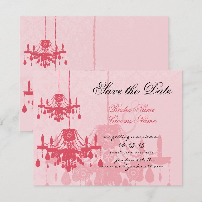 Chateau Rose rose Chandelier Mariage Invitations (Devant / Derrière)