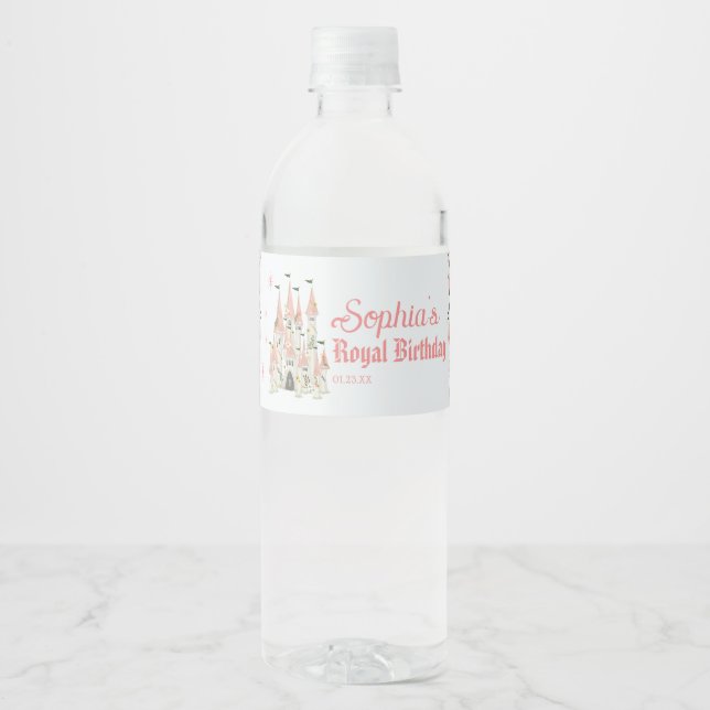 Château Royal Birthday Water Bottle Étiquette rose (Devant)