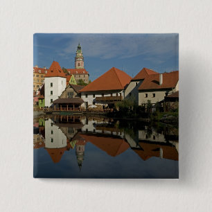 Chateau tower, Vltava River, Cesky Krumlov, 2 Inch Square Button