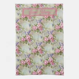 ChateauCore Pink Rose and Lavender Shabby Chic Kitchen Towel