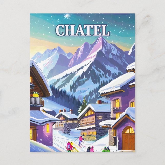 Châtel : Charme Authentique dans les Alpes enneigé Postcard (Front)