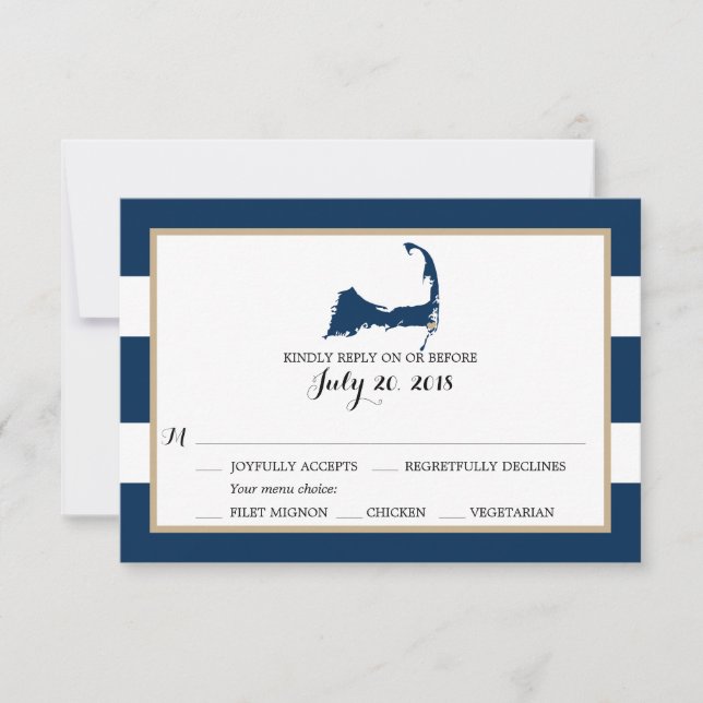 Chatham Cape Cod avec coeur | Menu Mariage RSVP (Devant)