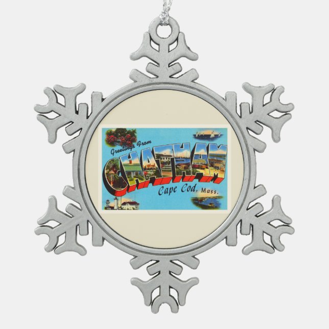Chatham Cape Cod Massachusetts MA Travel Souvenir Snowflake Pewter Christmas Ornament (Front)