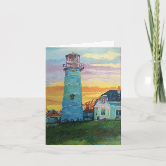 Chatham Light Hand-Painted on Canvas Note Card (Front)