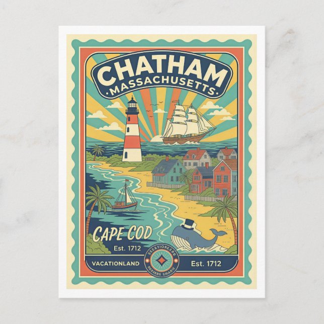 Chatham, MA Retro 1950s Travel Postcard (Front)