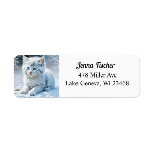 Chaton blanc Fluffy personnalisé en neige