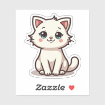 Chaton Blanc Ludique – Autocollant Chibi