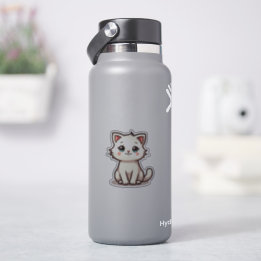 Chaton Blanc Ludique – Autocollant Chibi