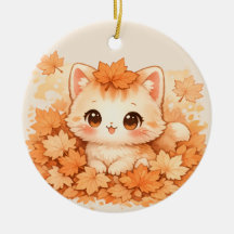 Chaton de feuille d'automne Kawaii – Ornement de c