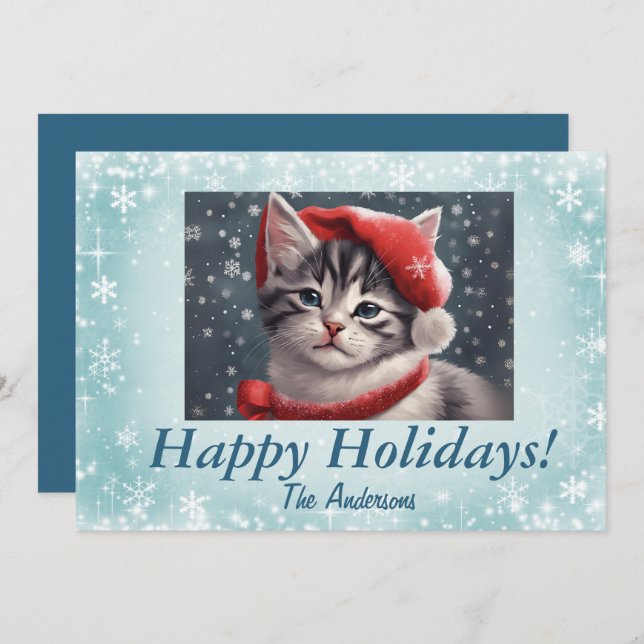 Chaton de Noël 8, Joyeuses fêtes, Carte de Noël (Devant / Derrière)