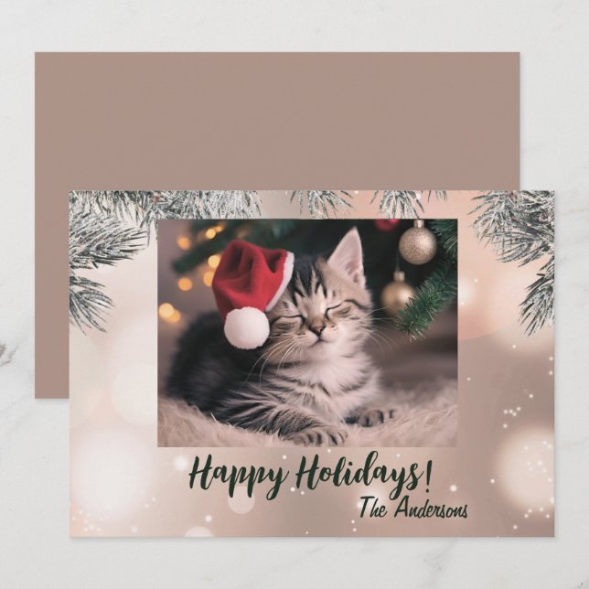 Chaton de Noël 9, Joyeuses fêtes, Carte de Noël (Devant / Derrière)