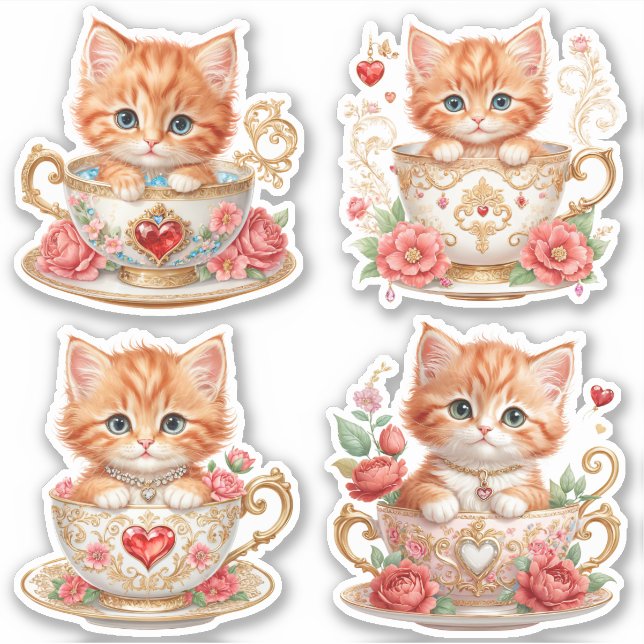 Chaton Élégant dans des Stickers de Tasse à Thé -  (Devant)
