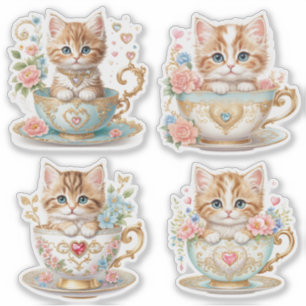 Chaton Élégant dans des Stickers de Tasse à Thé -
