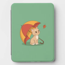 Chaton mignon Chat Rouge Jaune Parapluie Tomber Ve