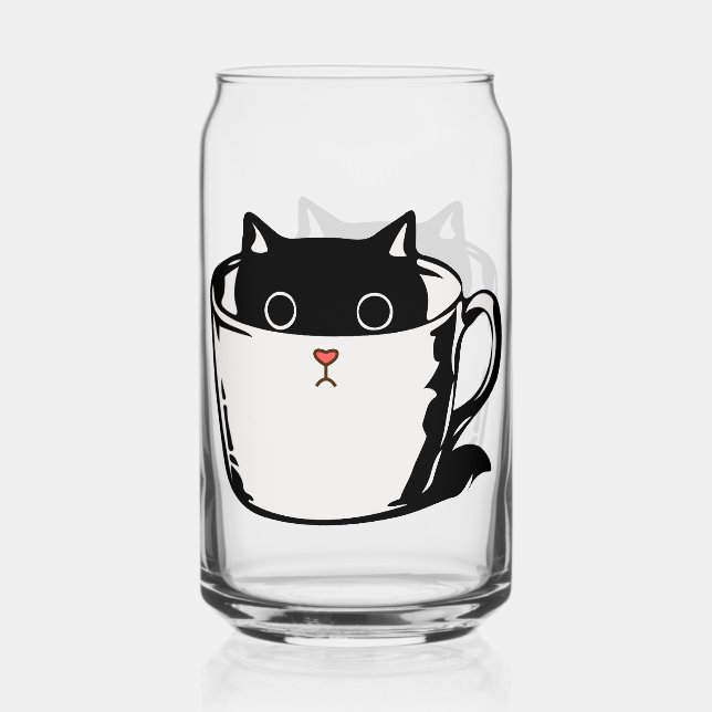 Chaton noir avec nez rouge caché dans une tasse (Recto)
