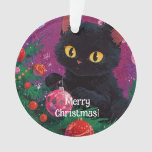 Chaton noir mignon et sapin de Noël