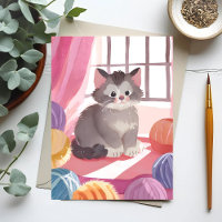 Chaton Pelote de Laine | Carte Postale Aquarelle C