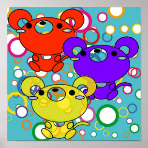 Chatons colorés sur cercles Impression sur toile