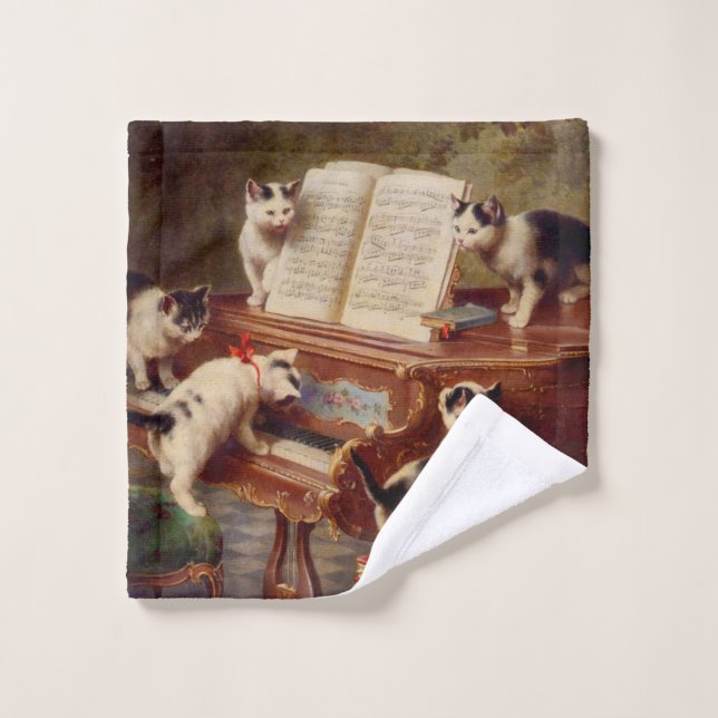 Chatons et piano (Gant de toilette)
