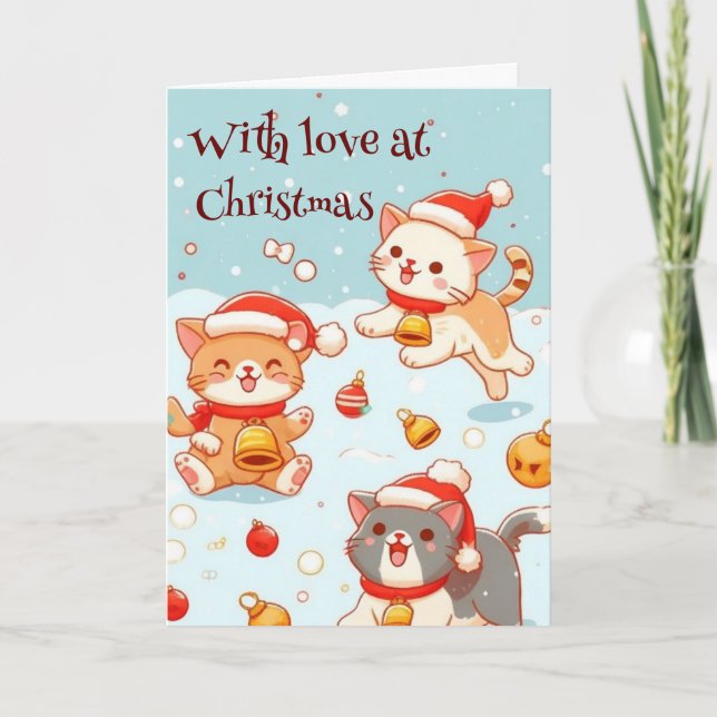 Chatons Jouer dans la carte de Noël de neige (Devant)