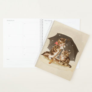 Chatons vintage sous un parapluie, art antique de