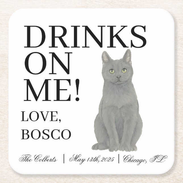 Chatreux Cat Wedding Square Paper Coaster (Front)