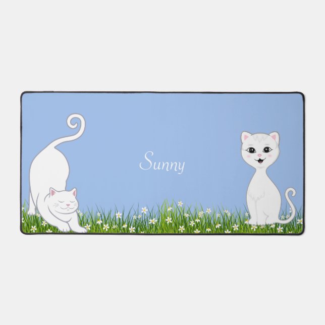 Chats blancs mignons avec des fleurs  (Recto)