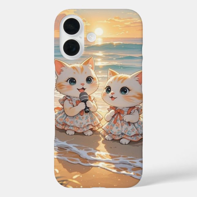 Chats chantants mignons au Sunset Beach coque ipho (Verso)