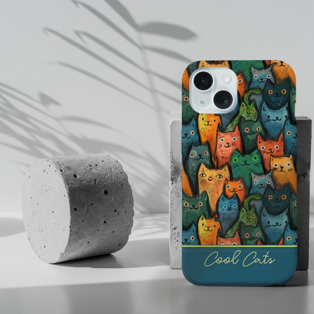 Chats cool aquarelle colorée (Cool Cats Watercolor Colorful iPhone 15 Case)