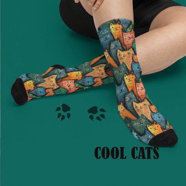 Chats cool Aquarelle colorée (Cool Cats Colorful Watercolor Socks)