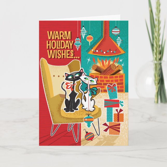 Chats Cosy Cartes de Noël Rétro (Devant)
