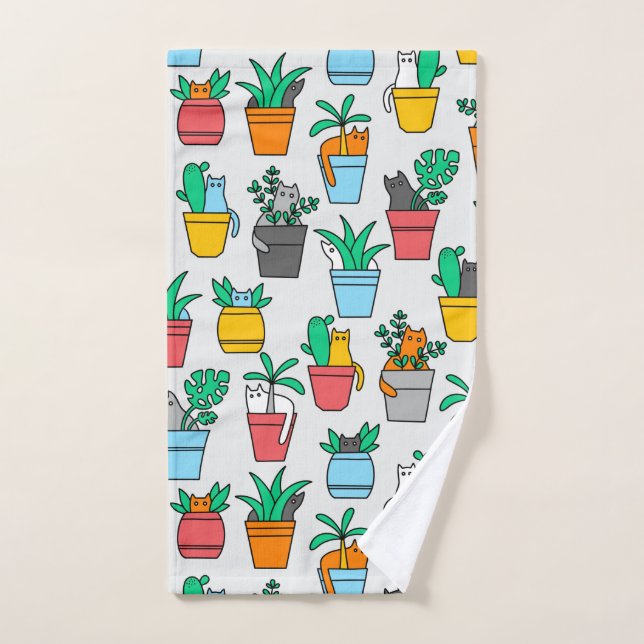 Chats dans les pots à fleurs (Serviette à main)
