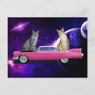 CHATS DANS L'ESPACE SUR UNE CARTE POSTALE CADDY RO