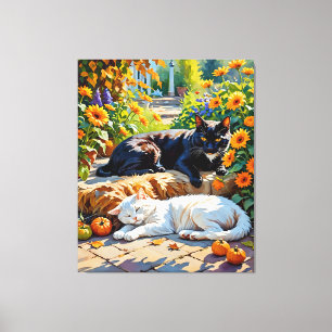Chats D'Automne En Toile Étendue Du Jardin Imprime