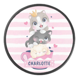 Chats de dessin animé mignons empilés rayures rose