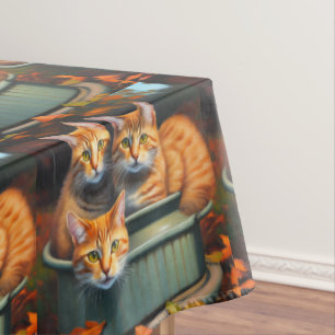 Chats De Gingembre Dans Un Pot Plante, Nappe