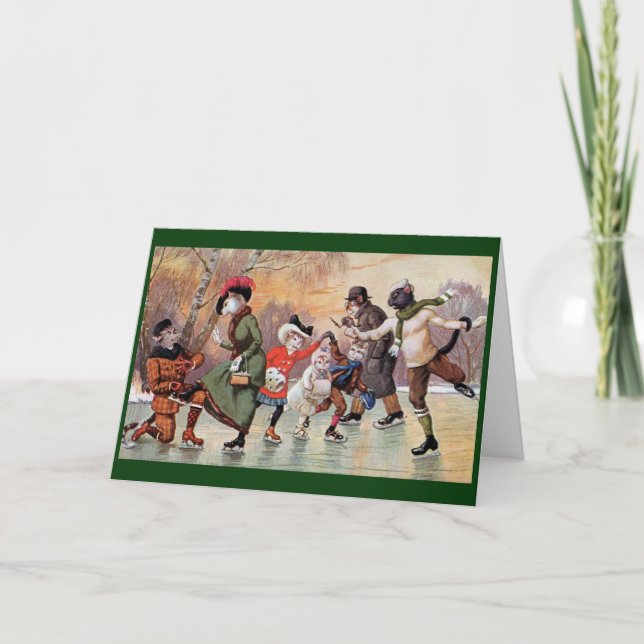 Chats de patinage victoriens de carte de Noël (Devant)