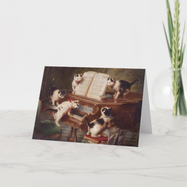 CHATS de PIANO - carte de voeux d'humour de chat (Devant)