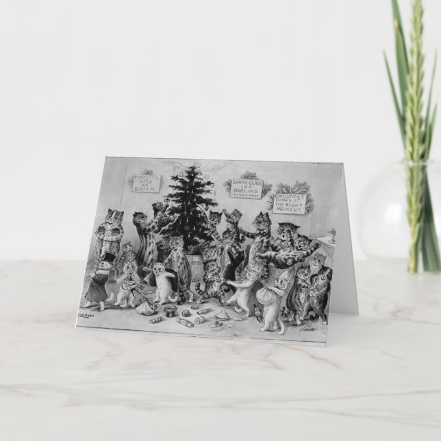 Chats Décorant une carte d'arbre de Noël (Devant)